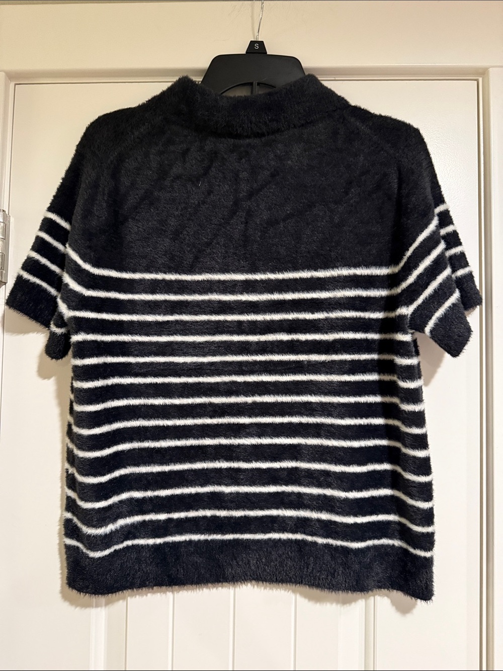 Black & White Striped Fuzzy Polo Top - Picture 6 of 7